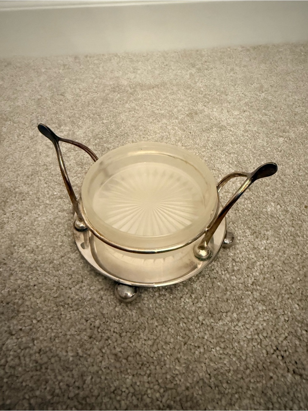 Vintage Glass and Silver-Accent Serving Bowl - Cream Glass